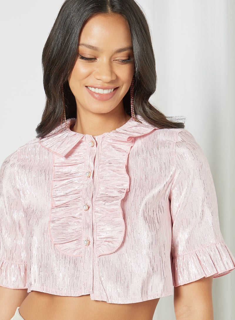 Ruffle Cropped Blouse Pink