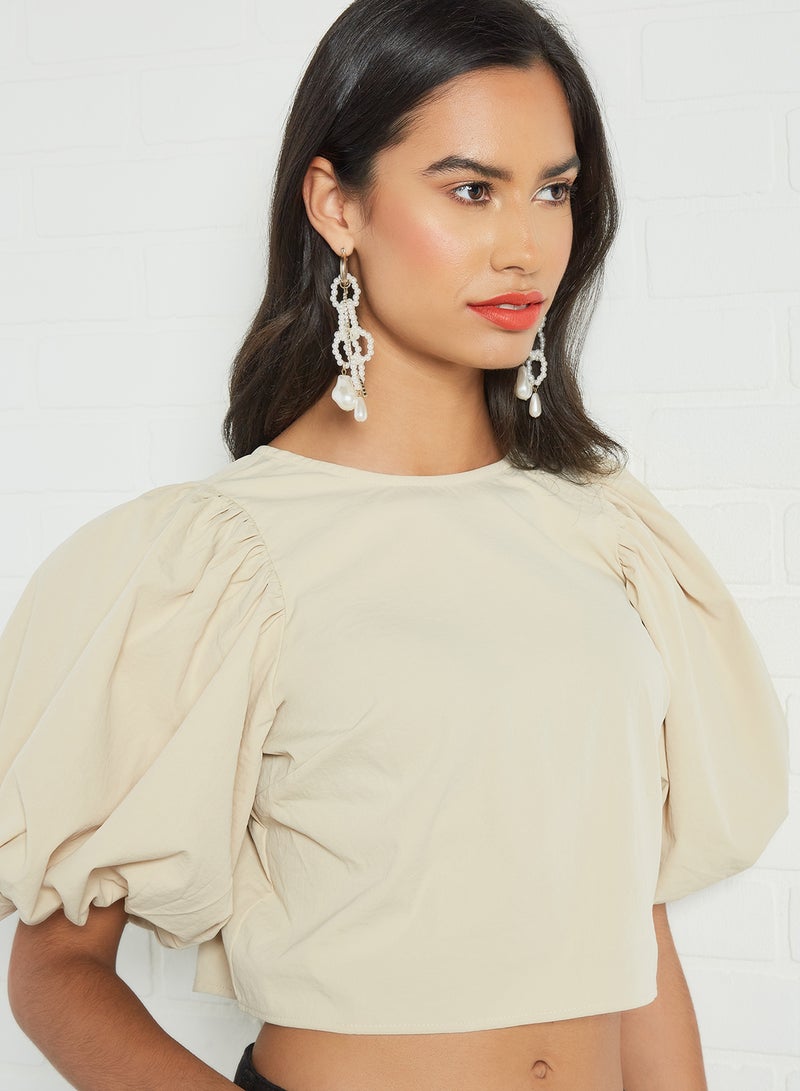 Open Back Cropped Top Cream