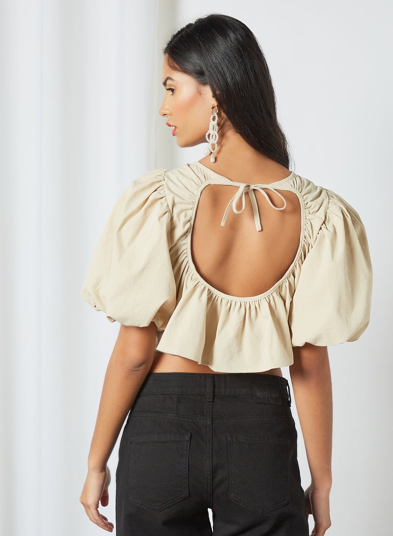 Open Back Cropped Top Cream