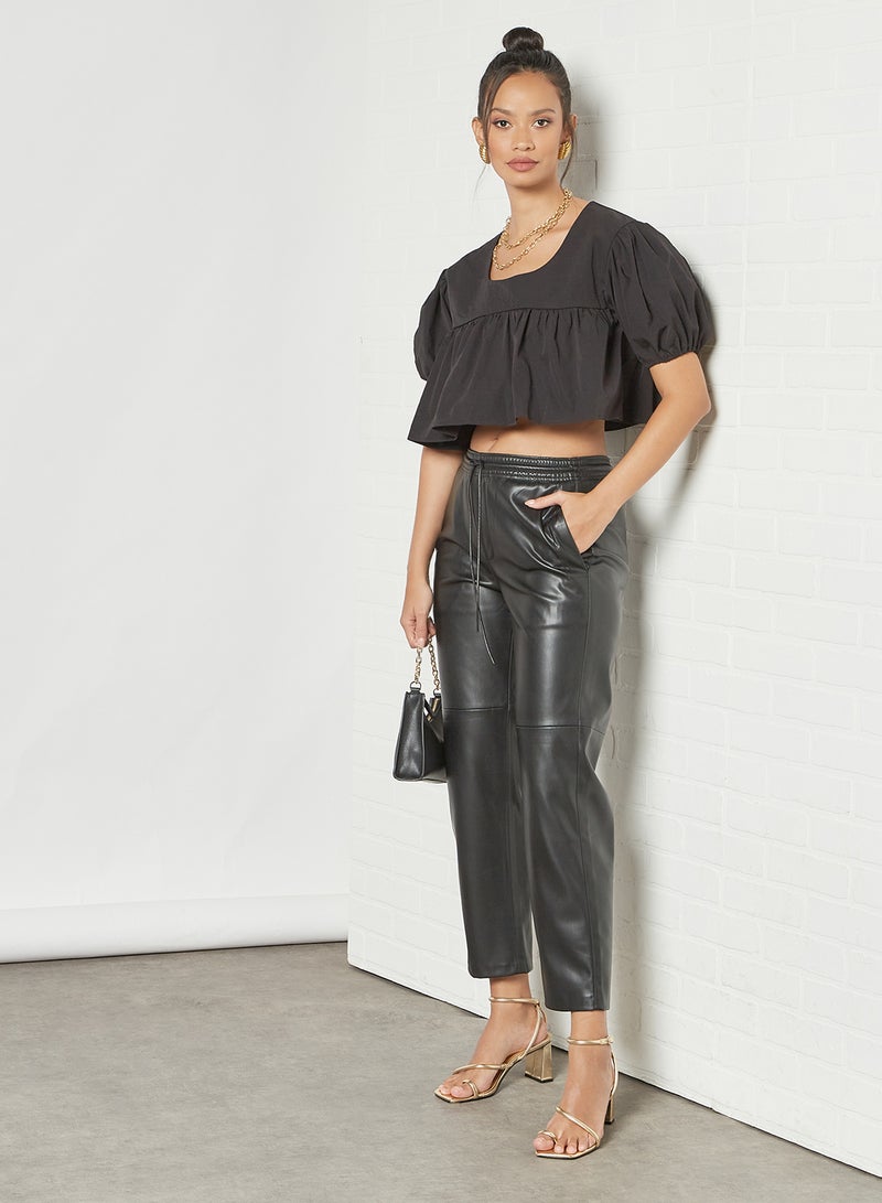 Puffed Sleeve Crop Top Black
