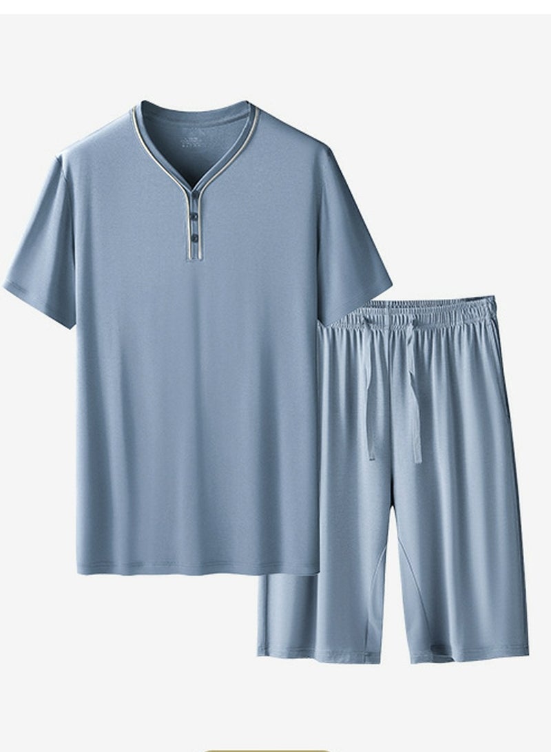 Men's Casual Short Sleeve Pajama Set 2-Piece Set Skin-Friendly Pajamas Sleepwear Lounge Wear Dusty Blue