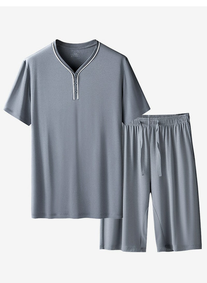 Men's Casual Short Sleeve Pajama Set 2-Piece Set Skin-Friendly Pajamas Sleepwear Lounge Wear Dark Grey