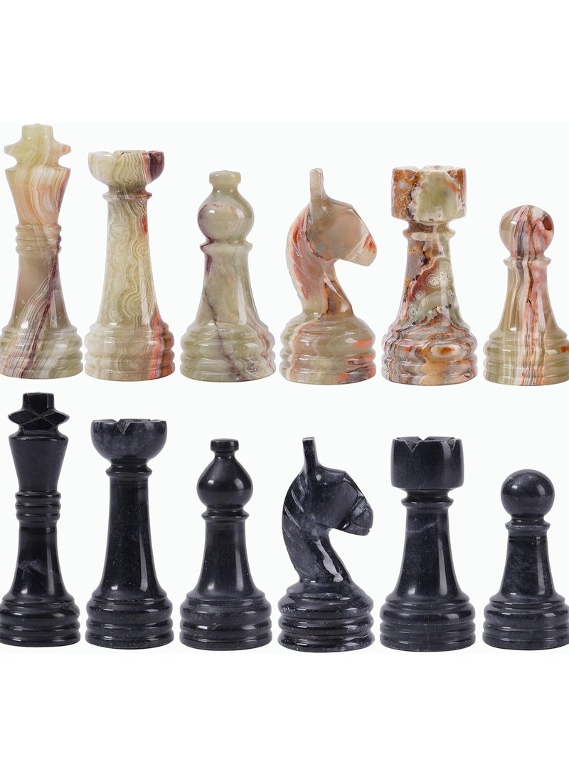 Radicaln Marble Chess Figures, Black and Green, Handmade Board Games, Chess Pieces Fit for 16 to 20 Inch Chess Board, 32 Chess Figures Set