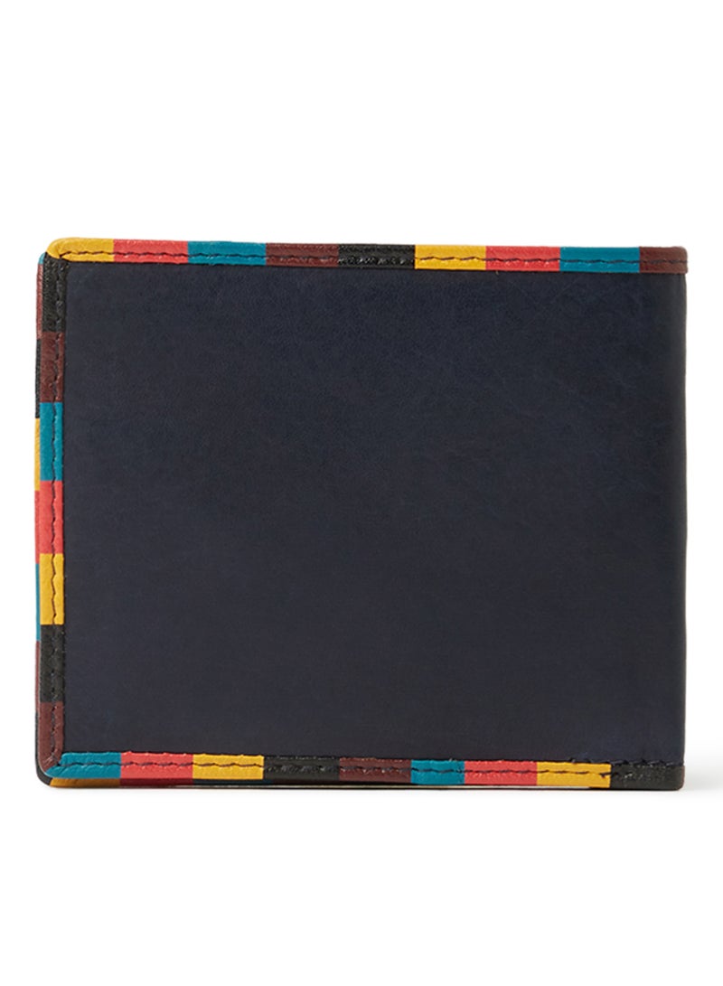 Colour Block Border Leather Wallet Navy Blue