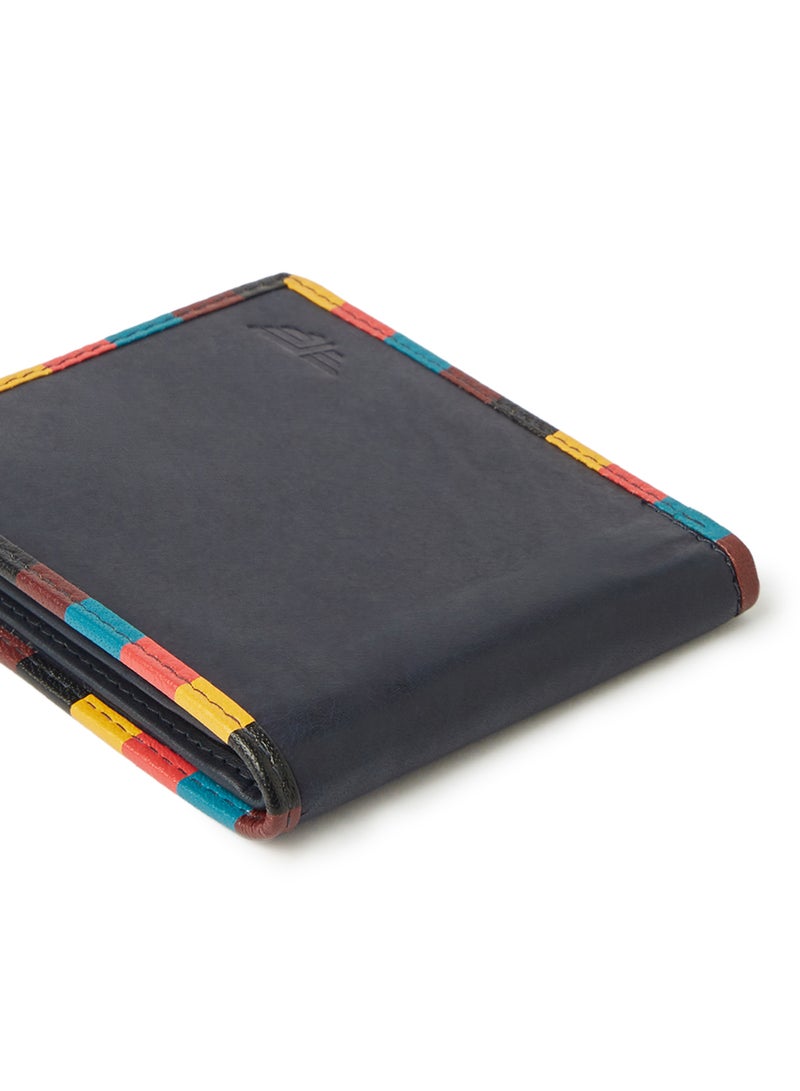 Colour Block Border Leather Wallet Navy Blue