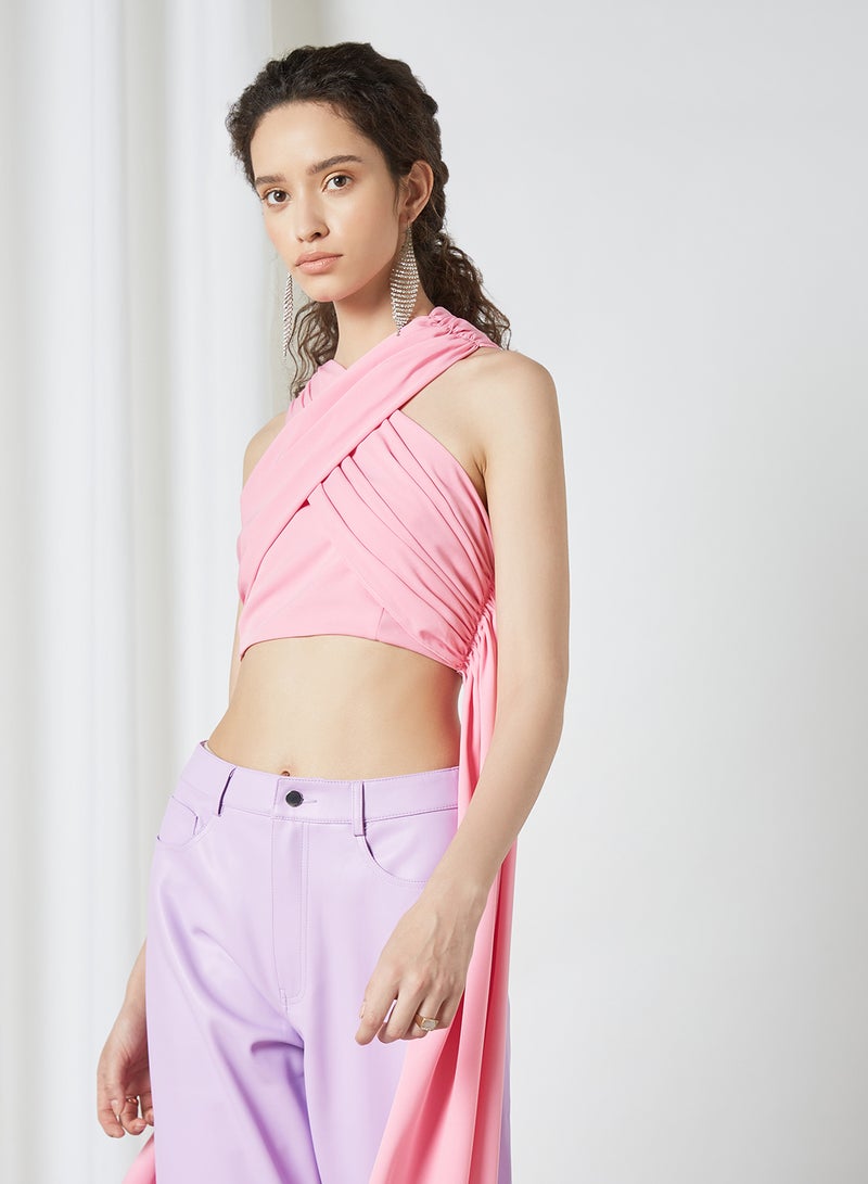 Crossover Drape Crop Top Pink