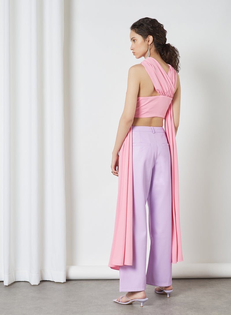 Crossover Drape Crop Top Pink