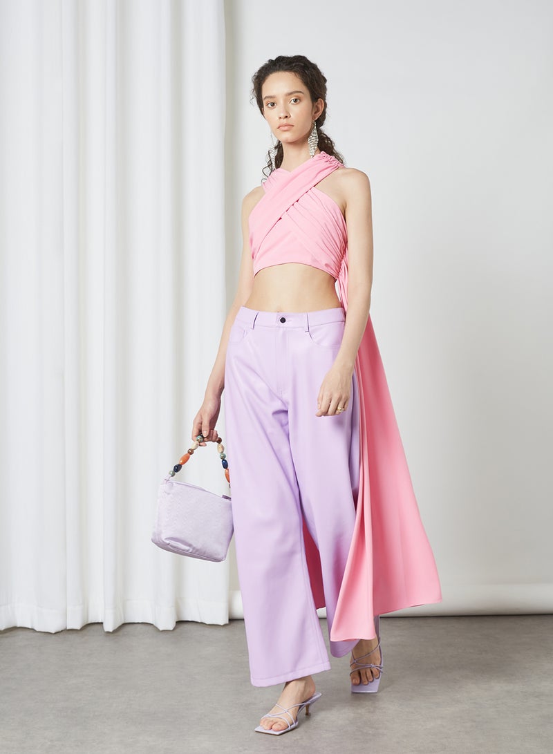 Crossover Drape Crop Top Pink