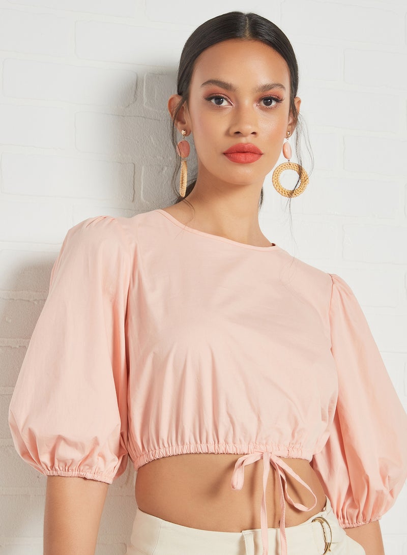 Front Tie Crop Top Pink