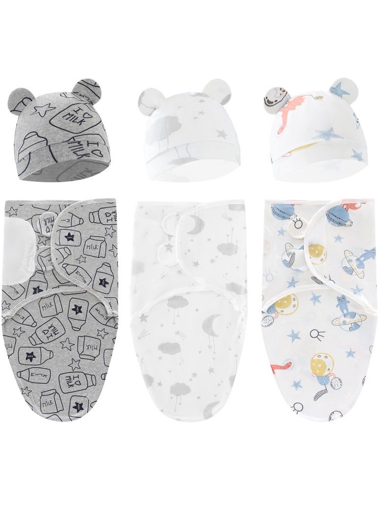 6 PCS Baby Swaddle Blanket Wrap Cap Set Newborn Infant Sleep Sack With Caps 100% Breathable Cotton 0-6 Month