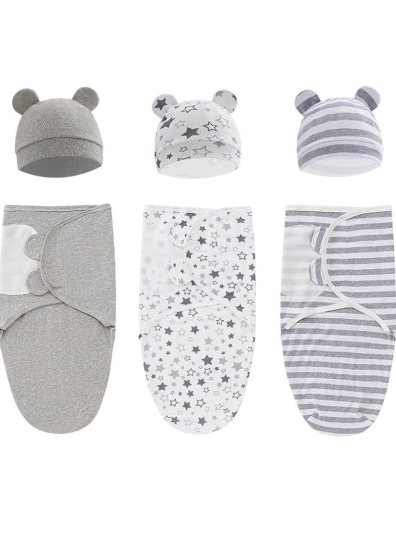 Baby Swaddle Sleep Sack with Hat Set for 0-3 months 3-Pack Soft Cotton Newborn Wearable Swaddle Wrap for Girls Boys