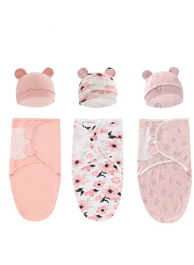 6 PCS Baby Swaddle Blanket Wrap Cap Set Newborn Infant Sleep Sack With Caps 100% Breathable Cotton 0-4 Month