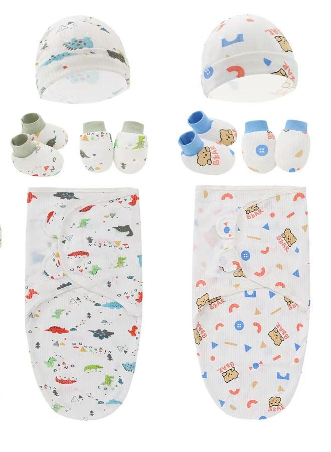 8 PCS Baby Swaddle Blanket Wrap Cap Gloves and Foot Straps Set Newborn Infant Sleep Sack With Caps 100% Breathable Cotton 0-4 Month