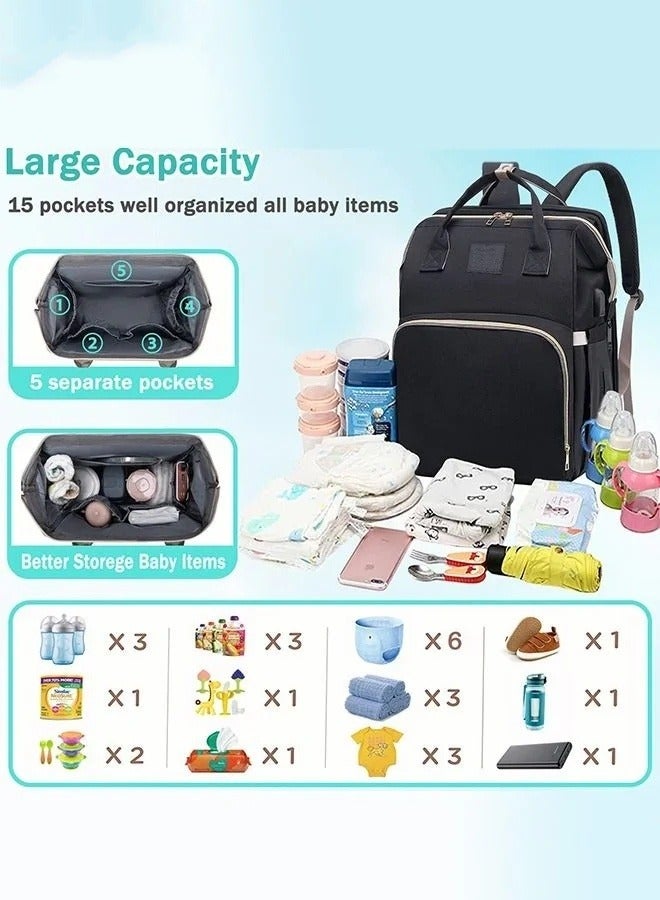 Baby Diaper Bag Backpack, Multifunction Diapers Changing Station & Toy Bar for Outdoor and Travel, Infant Shower Gifts, Large Capacity, USB Port, 3 Toys