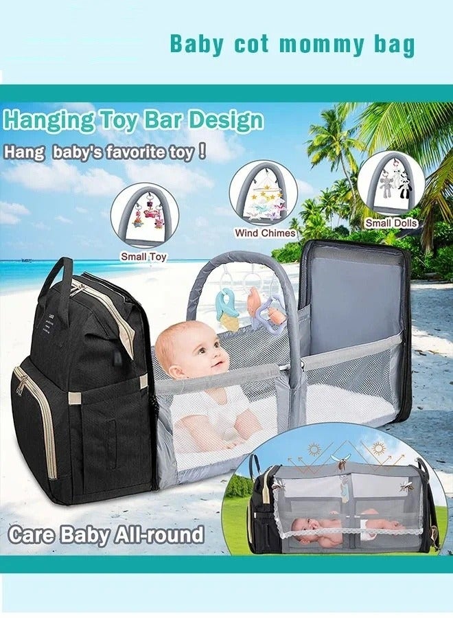 Baby Diaper Bag Backpack, Multifunction Diapers Changing Station & Toy Bar for Outdoor and Travel, Infant Shower Gifts, Large Capacity, USB Port, 3 Toys