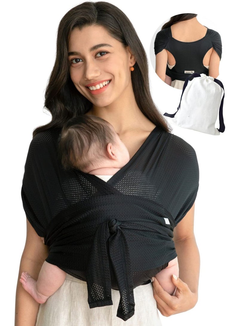 Baby Carrier Wrap Summer Mesh Breathable Easy to Wear Hands-Free Moisture Wicking Soft Ideal for Newborns and Kids Under 44lbs (Black)