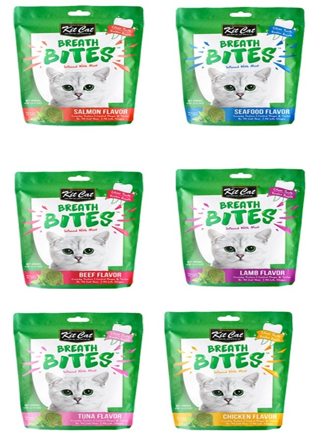 Pack of 6 Kit Cat Breath Bites ALL 6 Flavor Pet Treat Assorted 60G