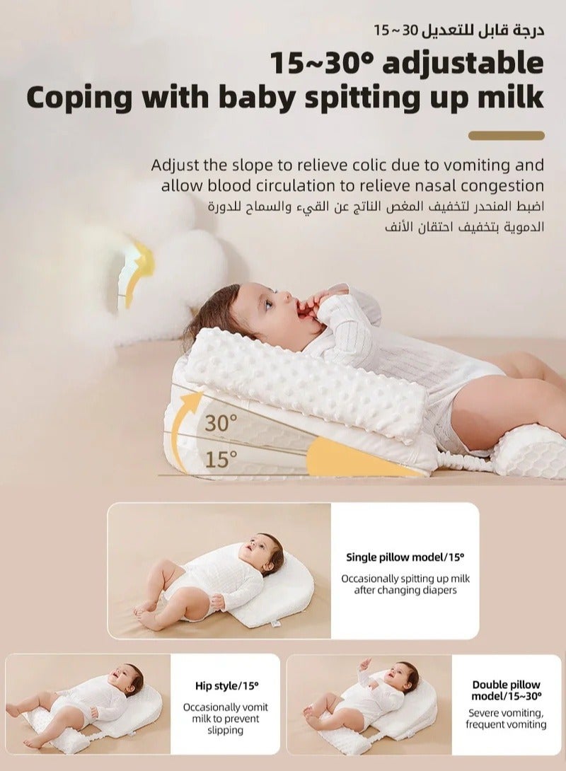 Baby Nursery Pillow, Removeable Breastfeeding Pillows, Toddler Bedding, Anti vomit Milk Babies Crib Wedge Headrest for Newborn and Infant,  15-30 Degree Adjustable Incline for Better Night's Sleep