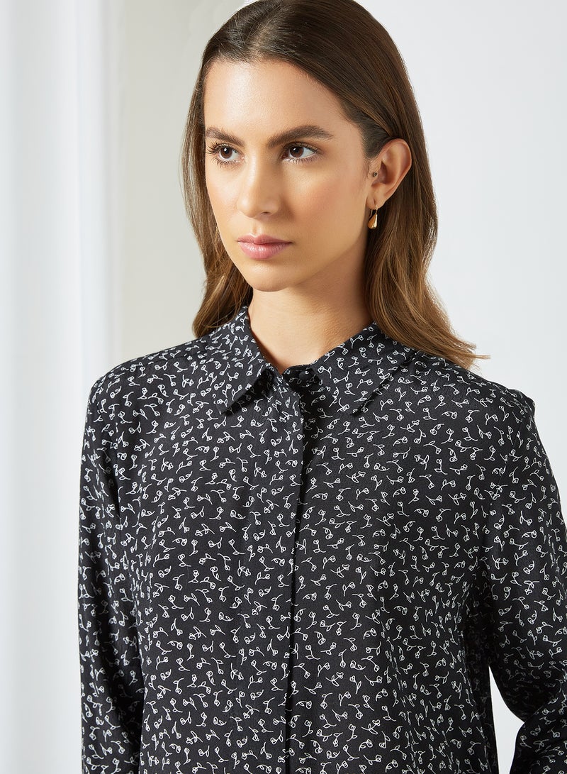 Printed Long Sleeve Shirt Black