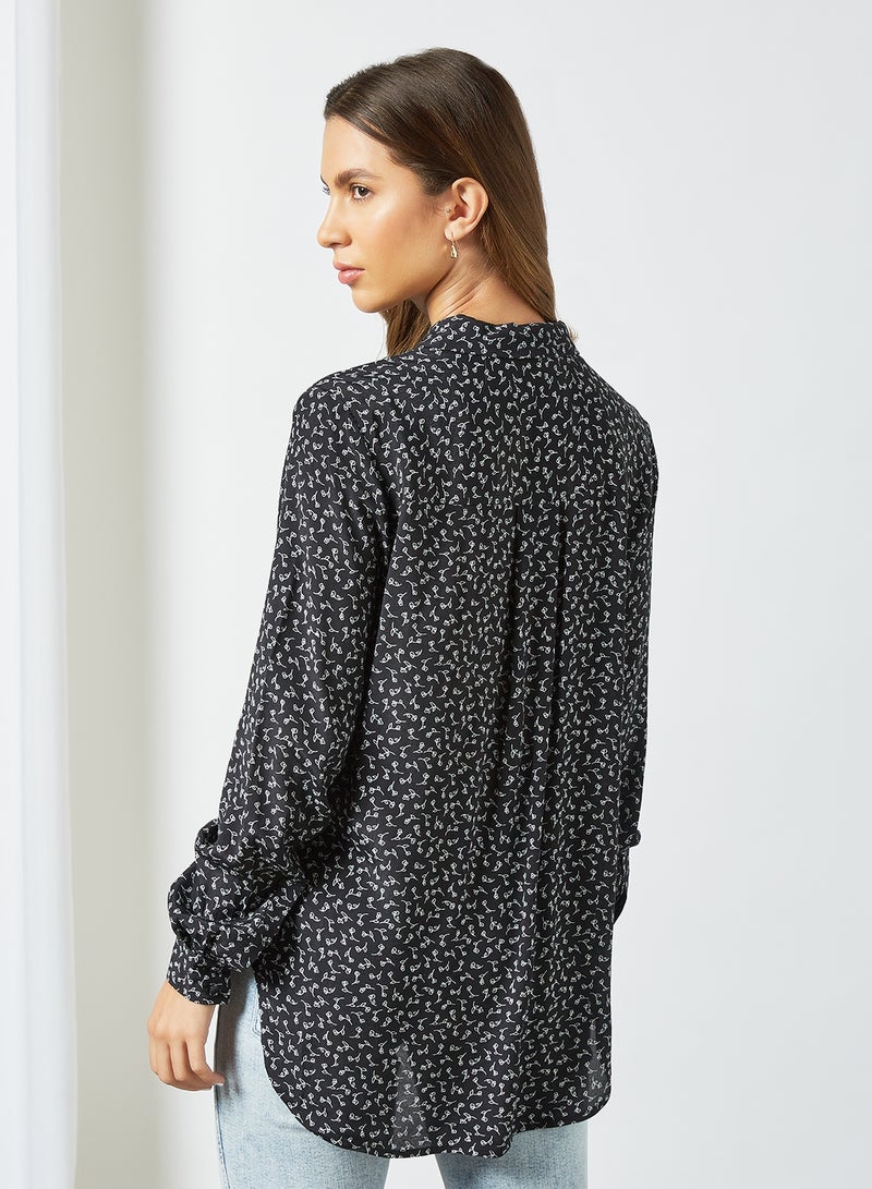 Printed Long Sleeve Shirt Black