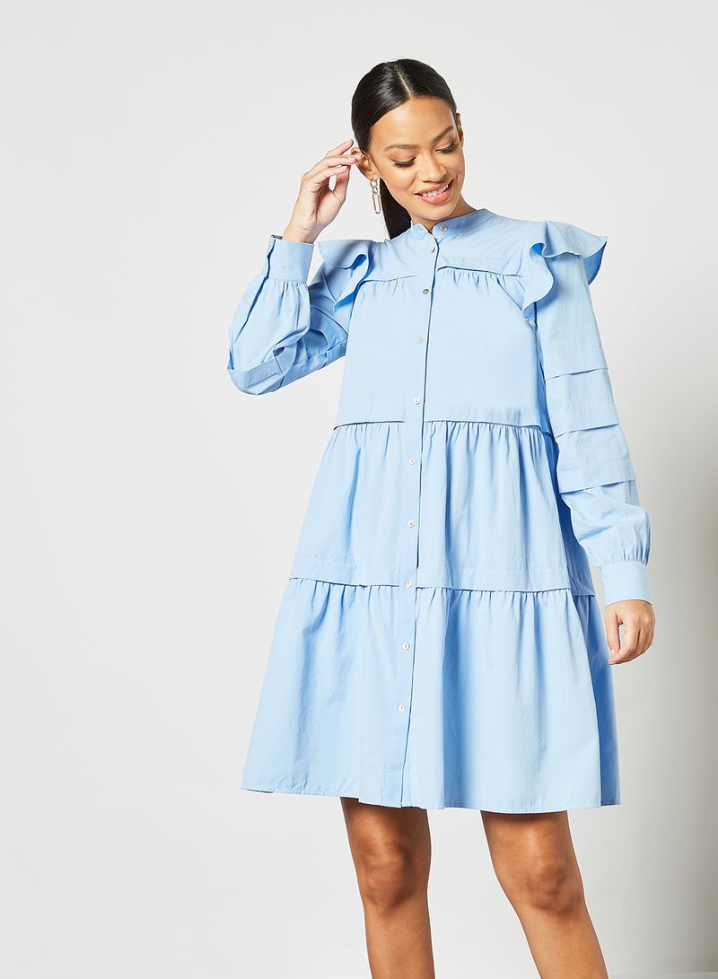 Tiered Shirt Dress Blue