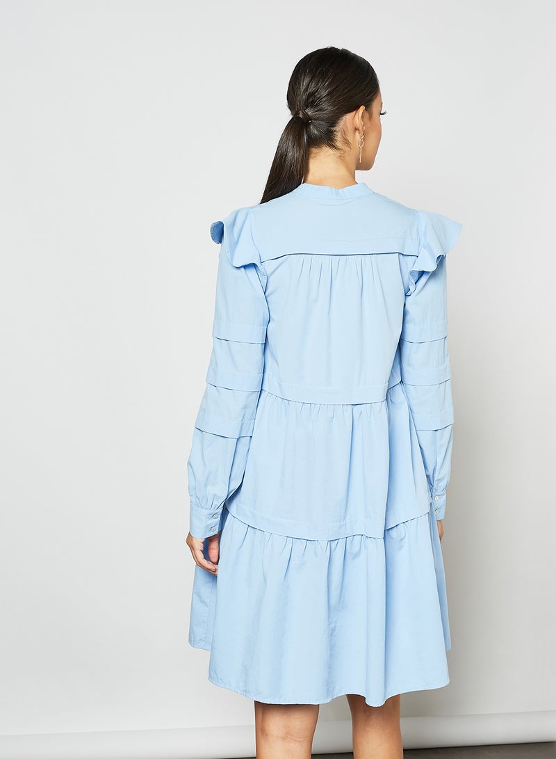 Tiered Shirt Dress Blue