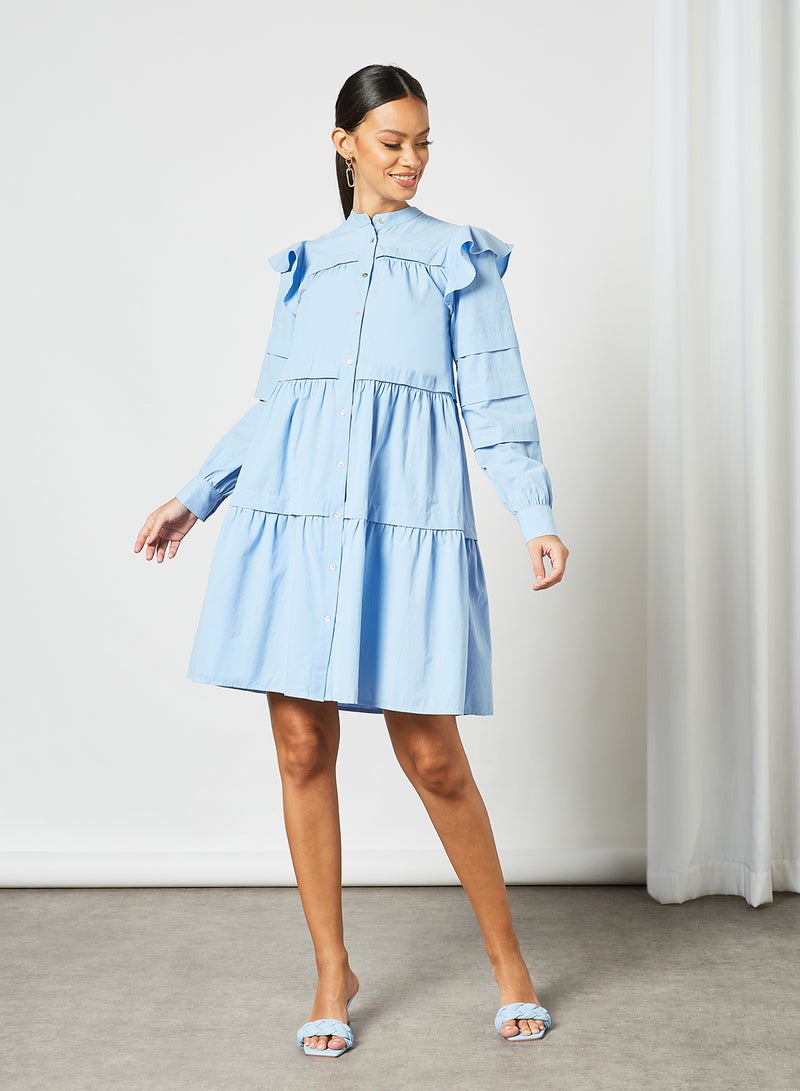 Tiered Shirt Dress Blue