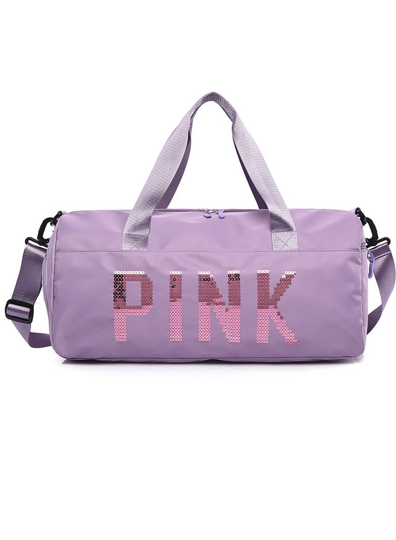 Large Capacity Letter Printed Sequins Luggage Bag Travel Bag Sports And Fitness Bag Dry Wet Separation Duffel Bag Purple/Pink