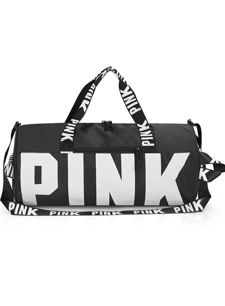Large Capacity Letter Printed Luggage Bag Travel Bag Sports And Fitness Bag Dry Wet Separation Duffel Bag Black/White