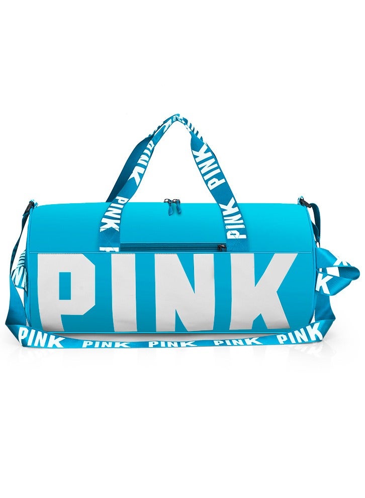 Large Capacity Letter Printed Luggage Bag Travel Bag Sports And Fitness Bag Dry Wet Separation Duffel Bag Blue/White