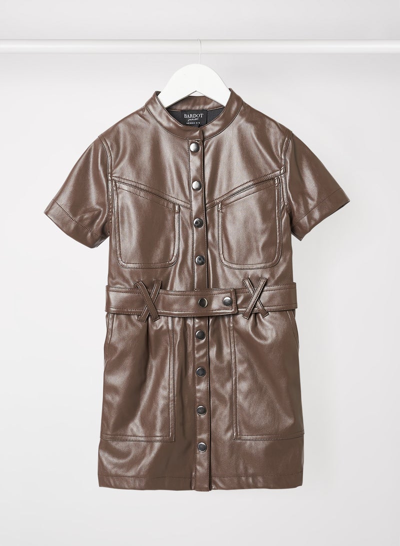 Kids/Teen Faux Leather Dress Brown