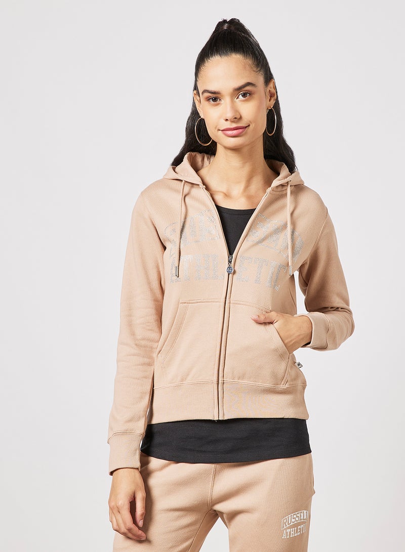 Logo Zip-Through Hoodie Beige