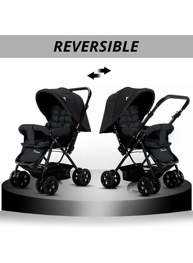 Reversible Look At Me Stroller - Black With Signature Diaper Bag - Grey