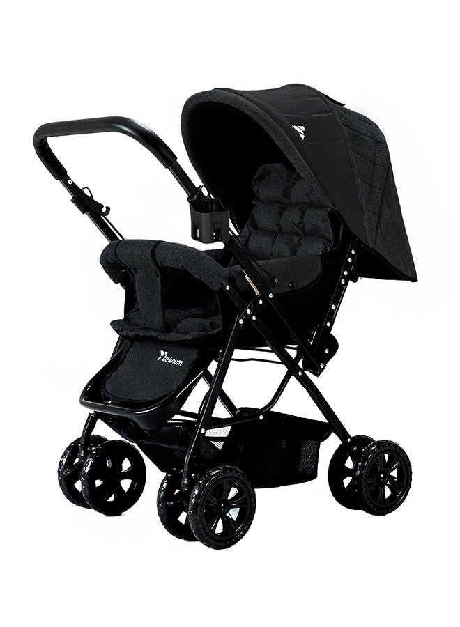 Reversible Look At Me Stroller - Black With Signature Diaper Bag - Grey