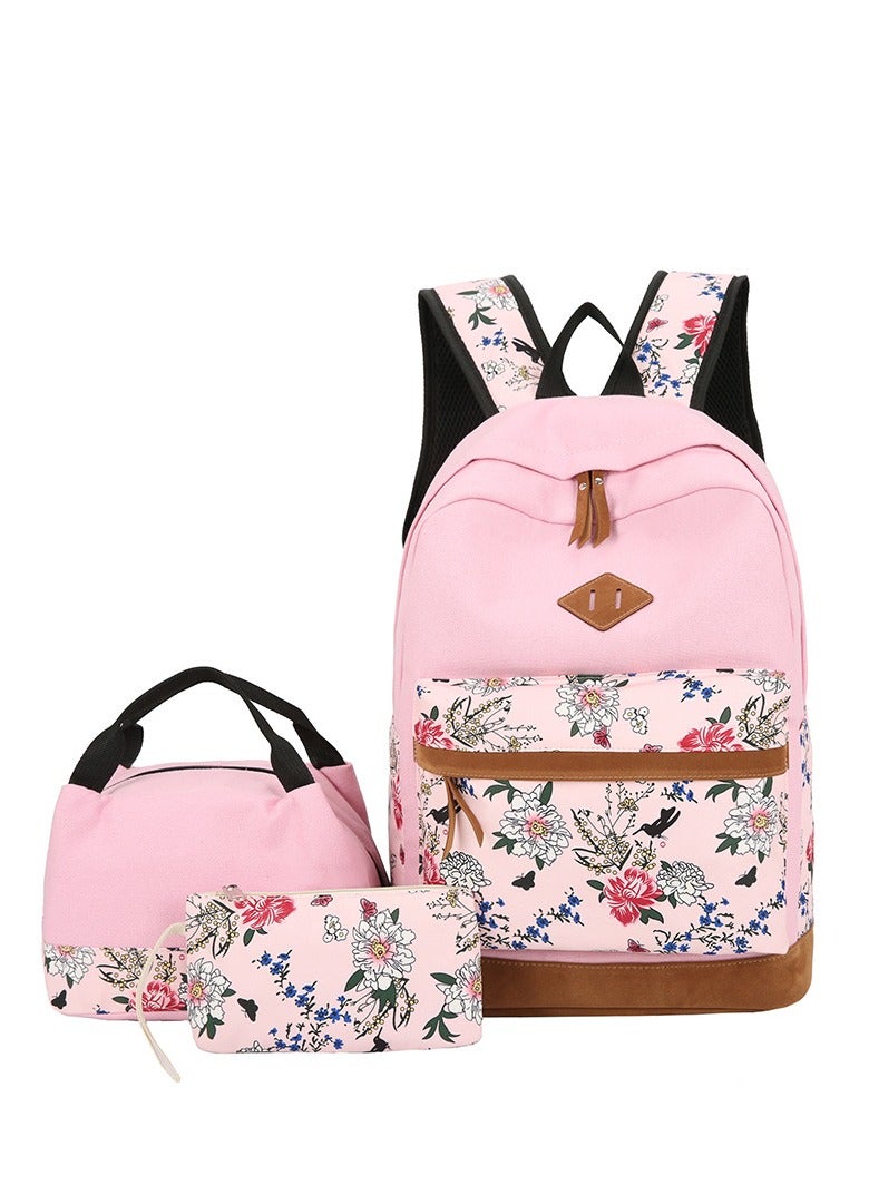 Polyester Printed Zipper Kids Backpack Set Pink/Black
