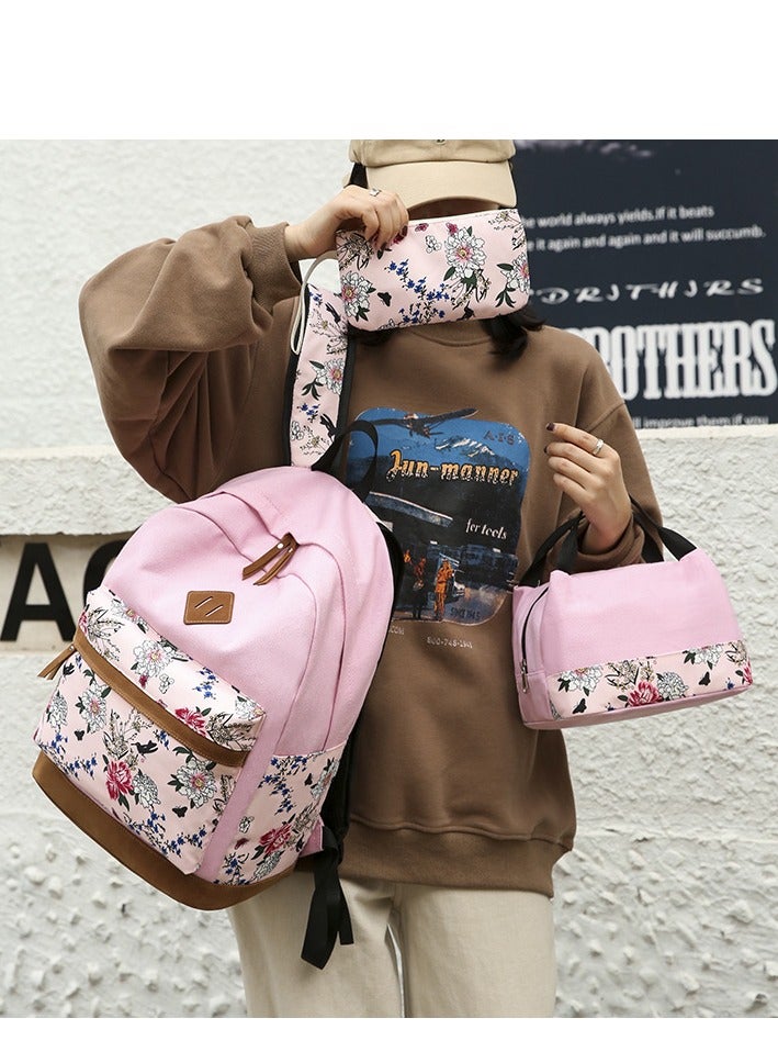 Polyester Printed Zipper Kids Backpack Set Pink/Black