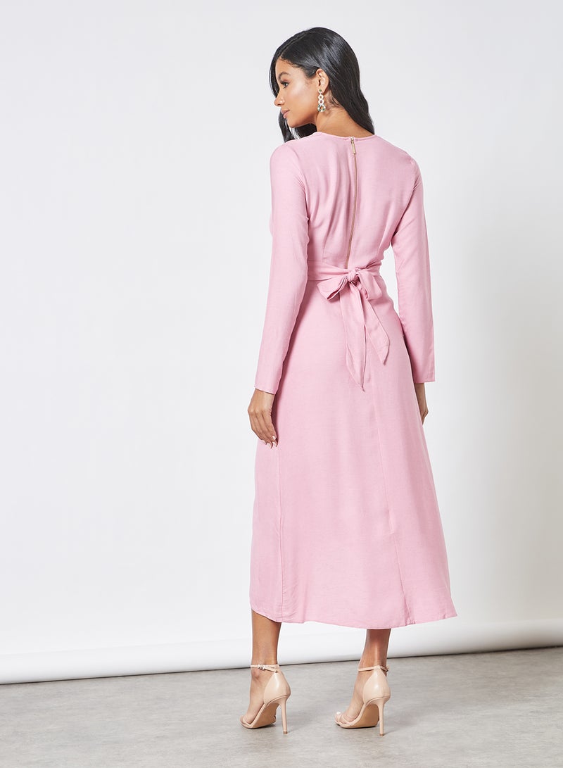 Gathered Detail Midi Dress Pink