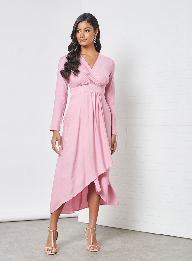 Gathered Detail Midi Dress Pink