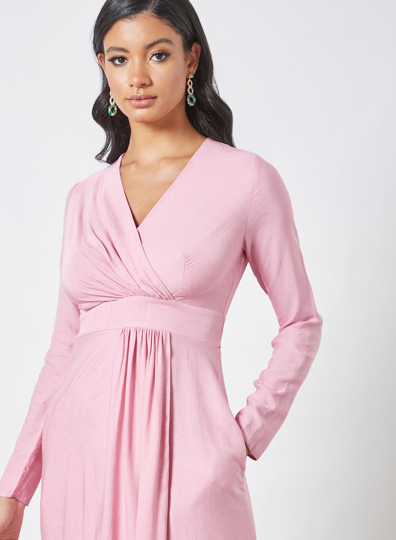 Gathered Detail Midi Dress Pink