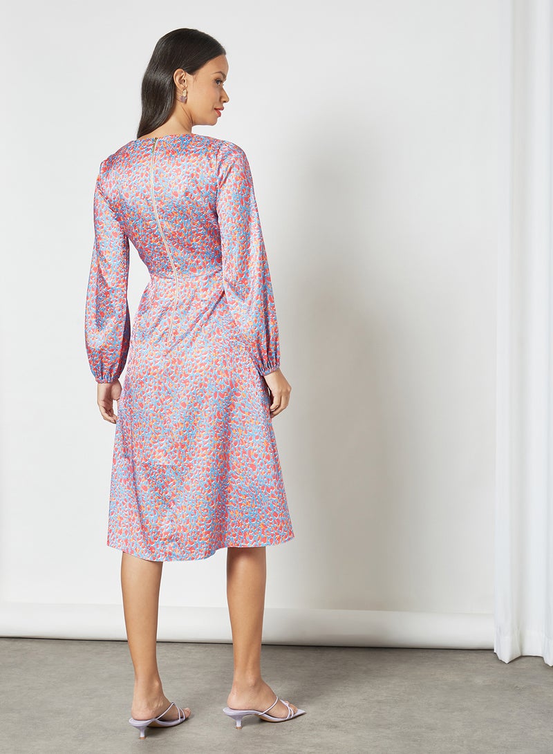 Leopard Print V-Neck Dress Blue/Orange