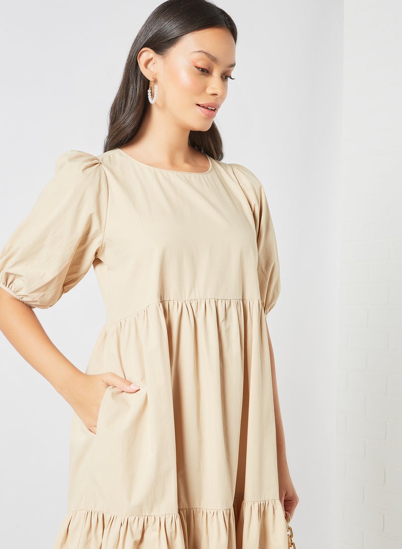 Tiered Midi Dress Tan