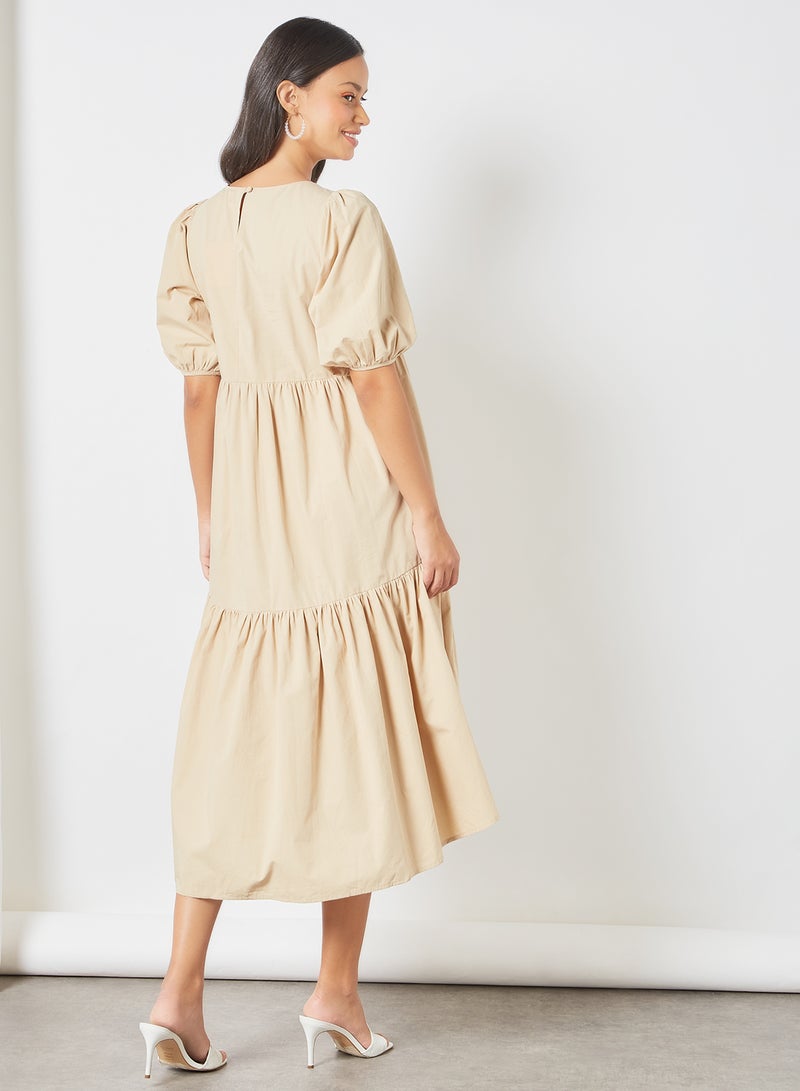 Tiered Midi Dress Tan