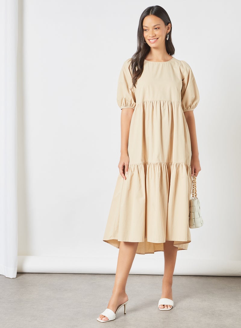 Tiered Midi Dress Tan