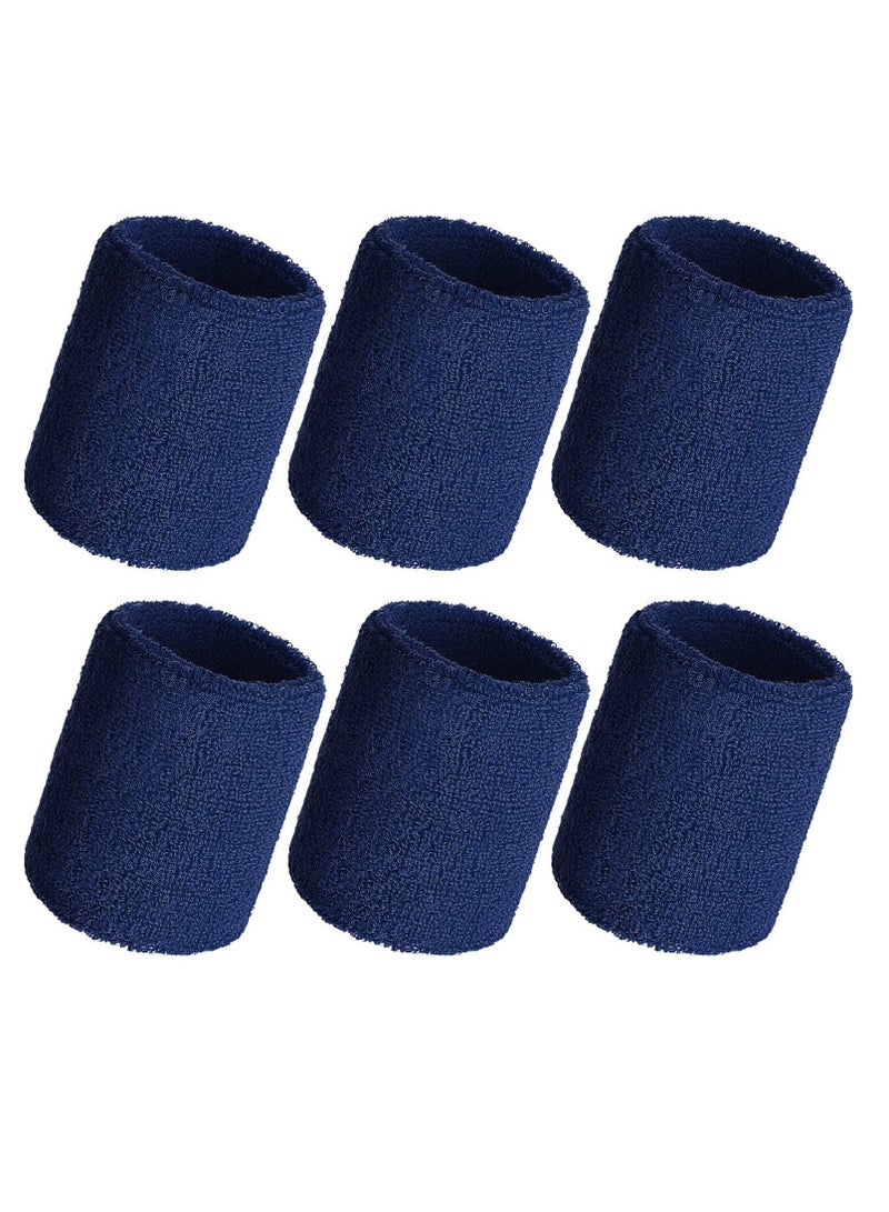 6 Pack Wrist Sweatbands Sports Wristbands for Football Basketball, Running Athletic Navy