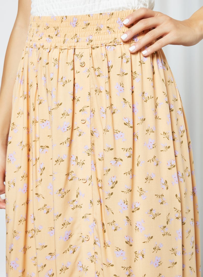 Floral Print Button Down Skirt Peach