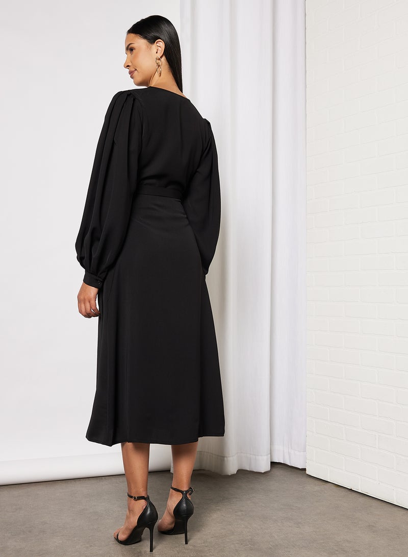 Long Sleeve Wrap Dress Black