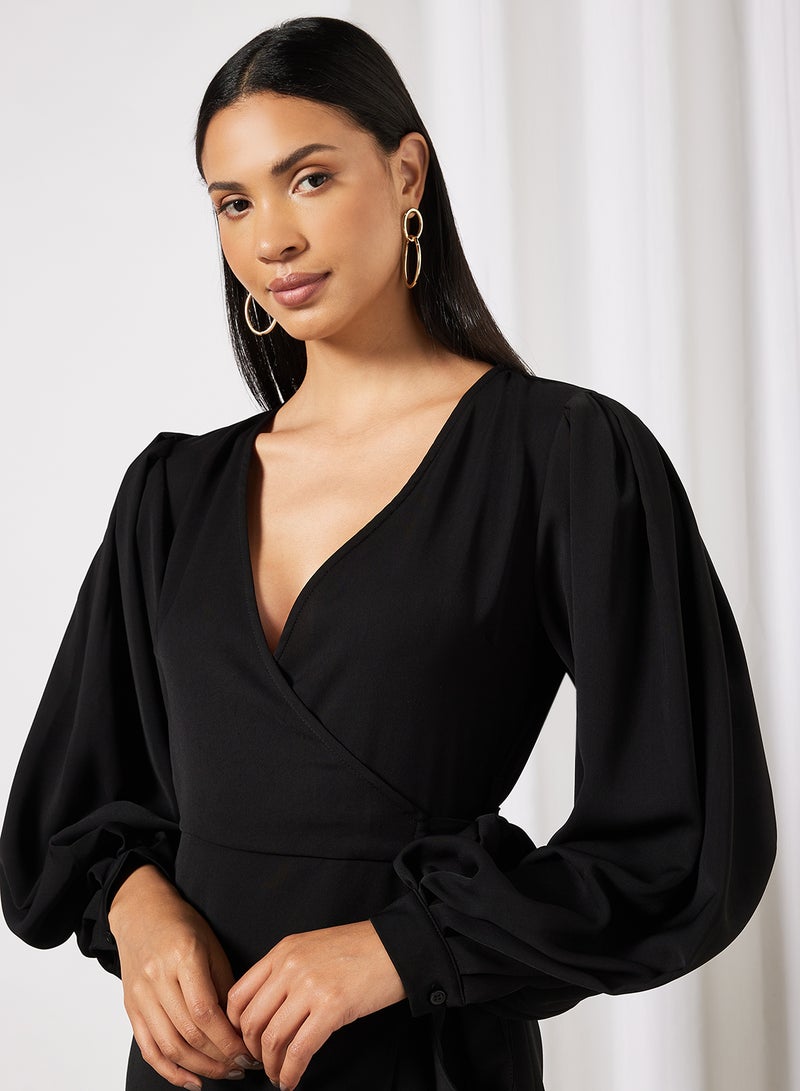 Long Sleeve Wrap Dress Black