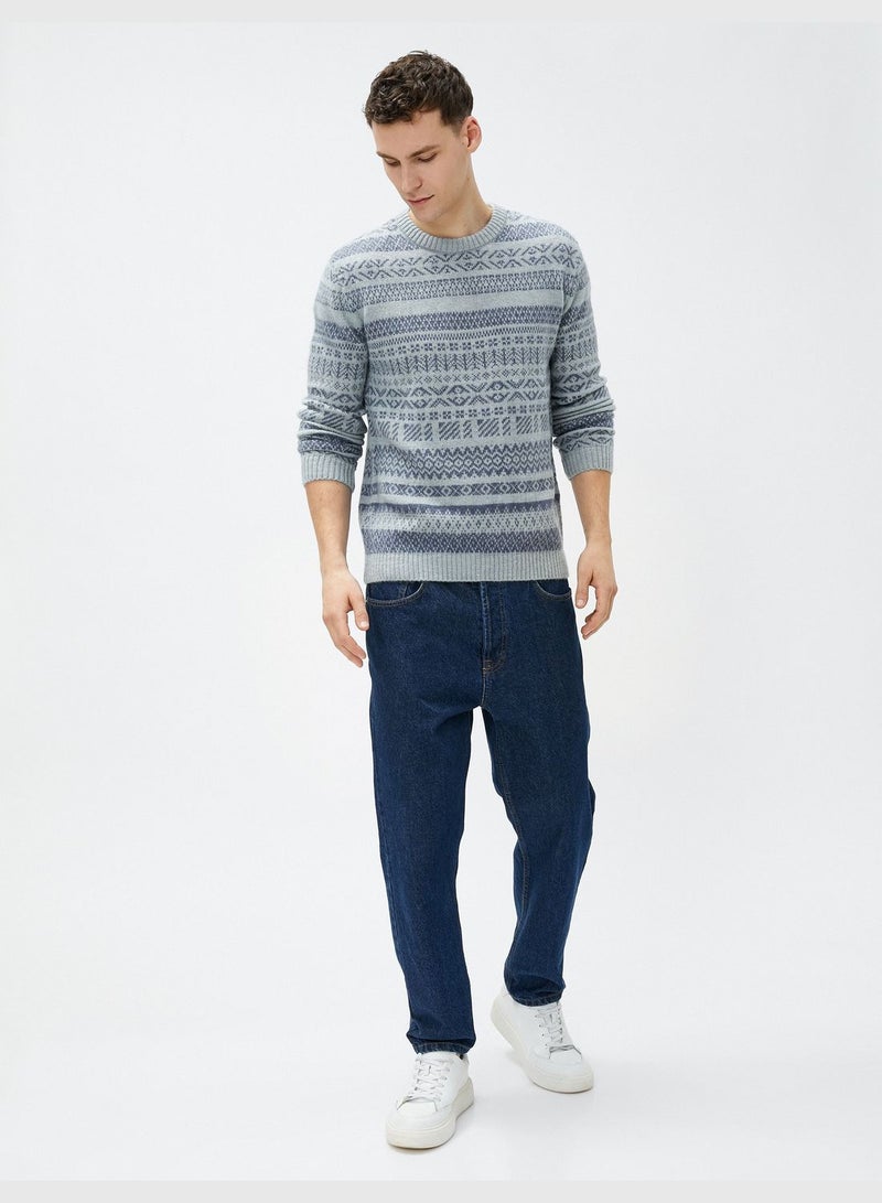 Sweater Long Sleeve Crew Neck Ethnic Patterned