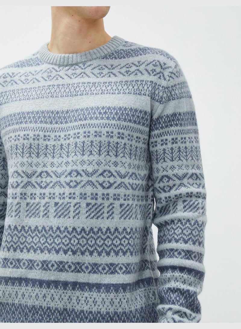 Sweater Long Sleeve Crew Neck Ethnic Patterned