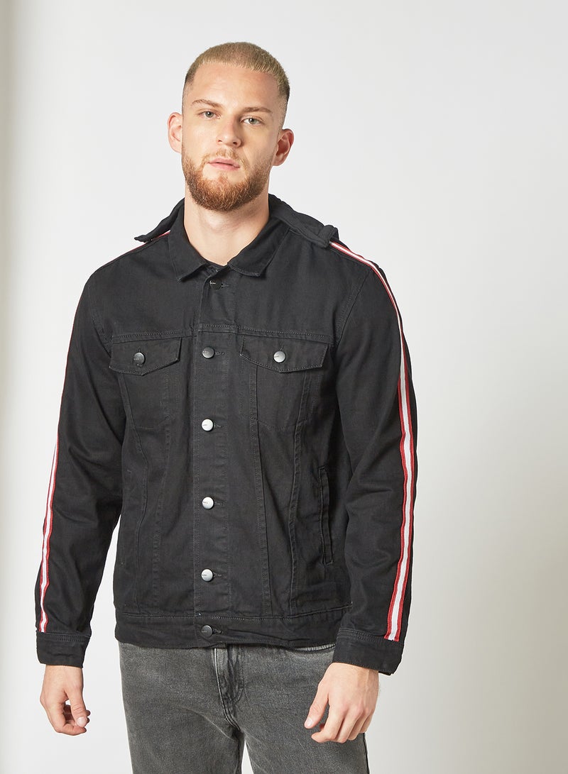 Button Down Hooded Jacket Black